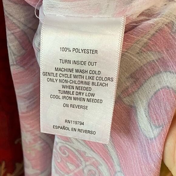 JM Collection Sz S Red Paisley Bohemian Flowy Lightweight Flared Sleeve Blouse - Picture 7 of 7